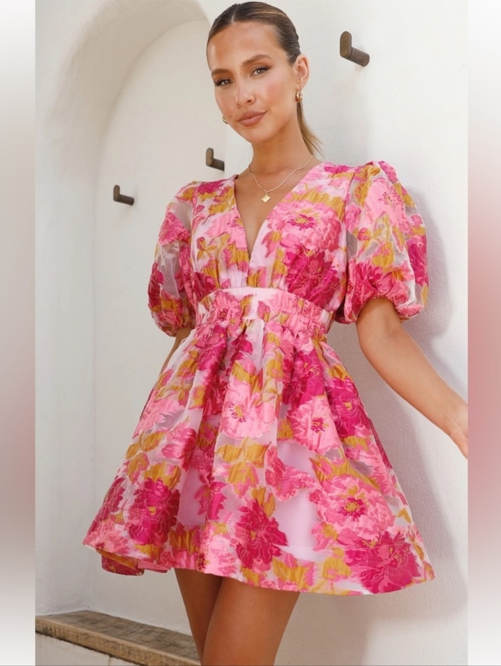NWT Billy J Abel Mini Dress Punk Floral Whimsical Garden Party Puff Sleeve